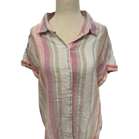 beachlunchlounge Linen Striped Button Down Shirt - Size M - Picture 3 of 8